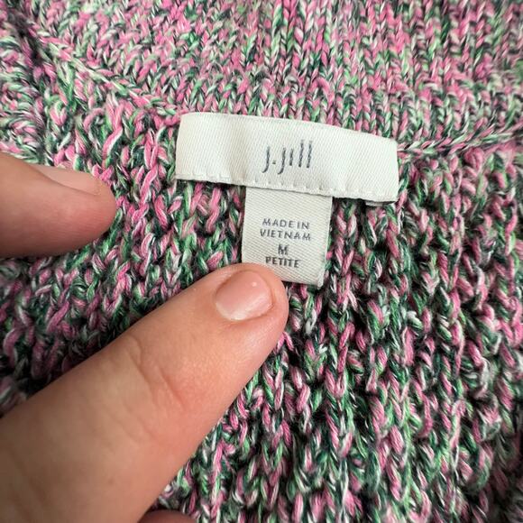 J.Jill Pink Green Cotton Knit Button Cardigan M Petite Cozy Textured - Picture 6 of 7